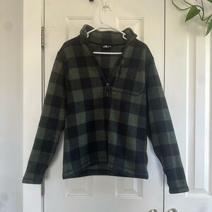 North Face Green and Black Buffalo Plaid Half-Zip Fleece Pullover